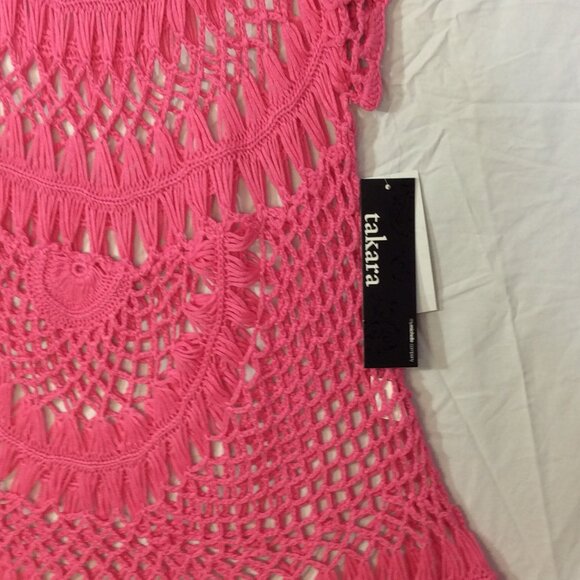 Takara Women Swimsuit Cover Up Top Pink Size Large BOHO Open Weave NWT - Picture 3 of 8